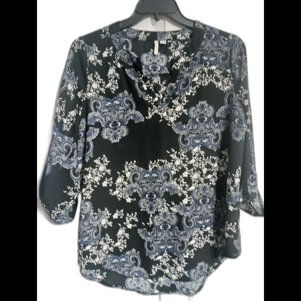 Women's Est. 1946 Semi Sheer 3/4 Sleeve Roll Tab Blouse Top Size M